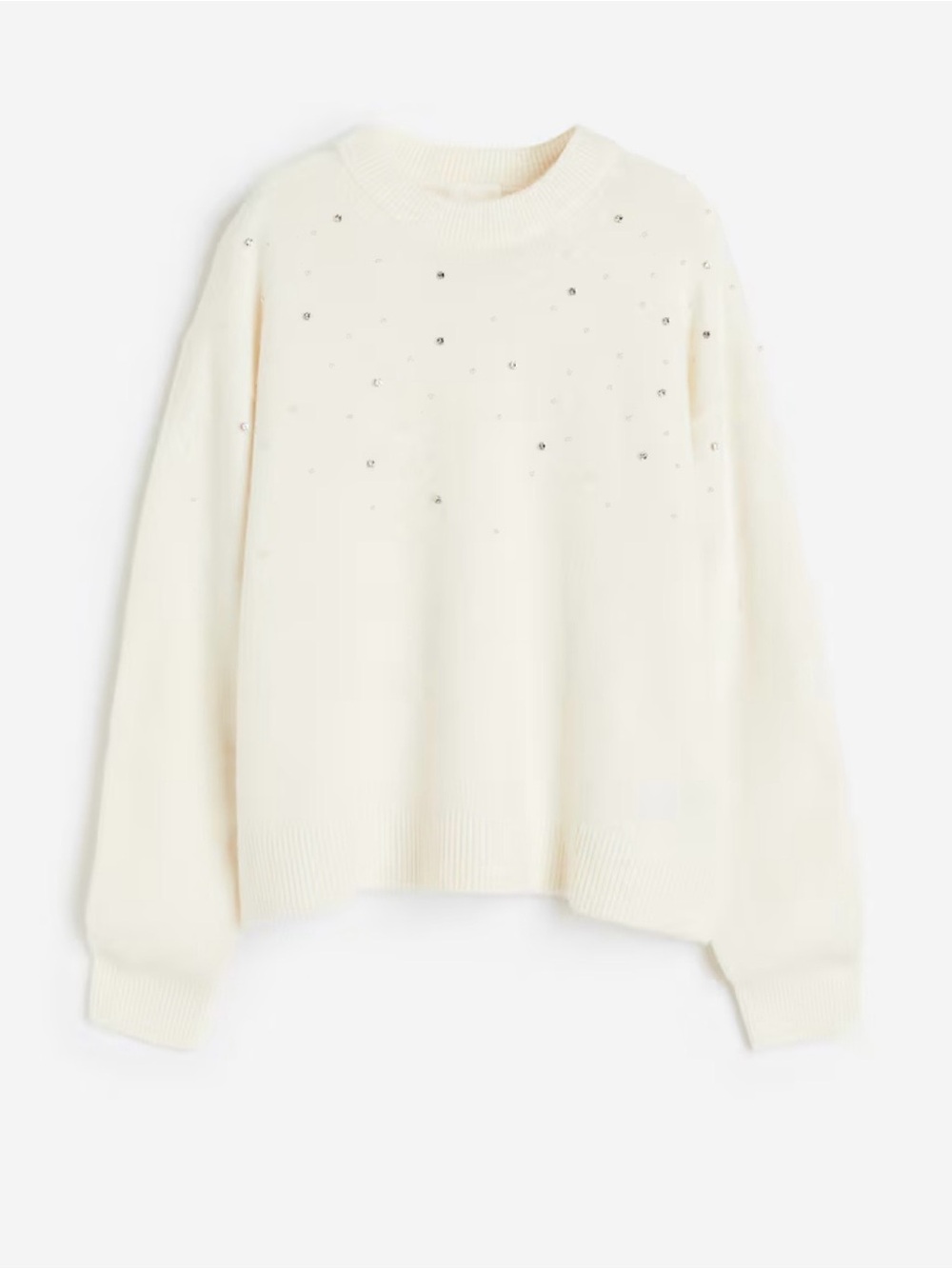 H&M Ivory Crewneck Sweater with Scattered Studs